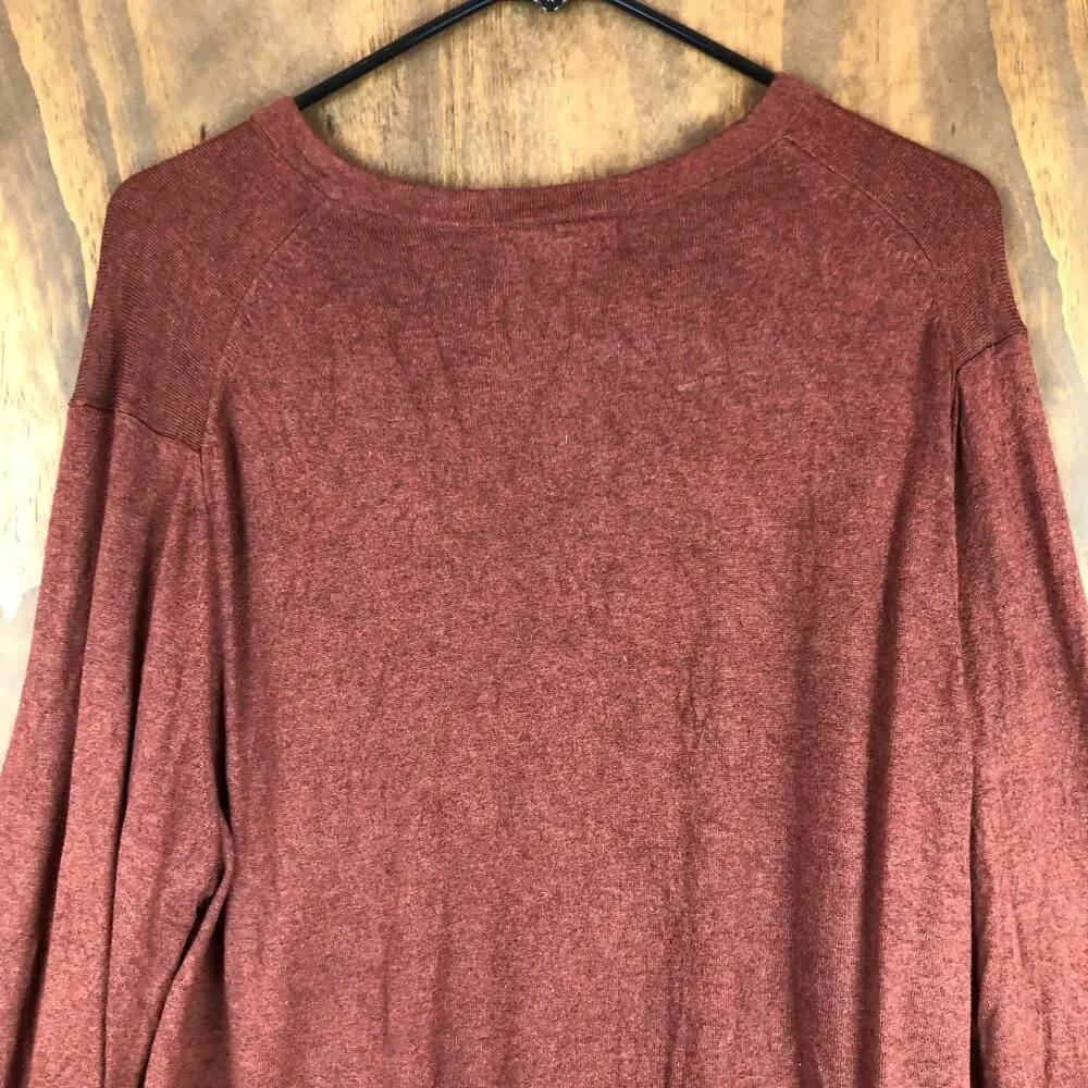 Banana Republic Mens Sweater Burnt Orange Brown V Neck Silk Cashmere Blend XL